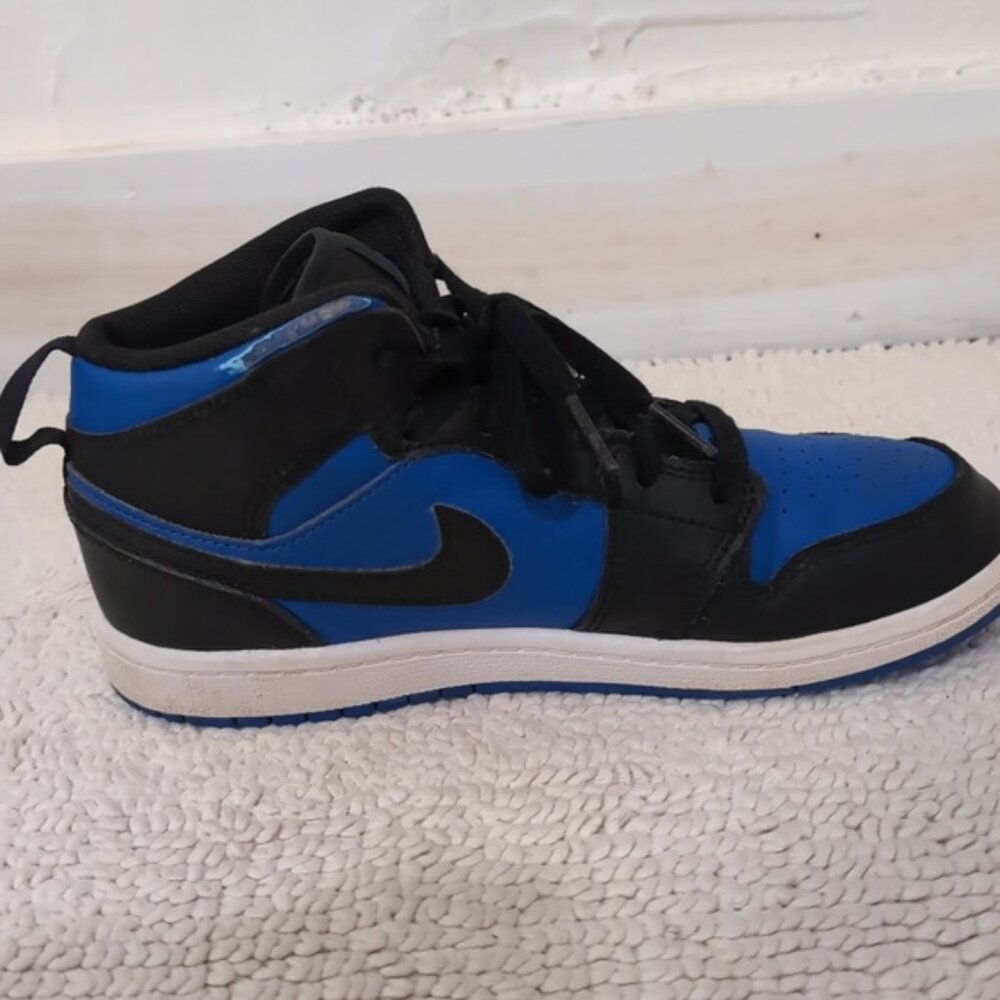 NIKE Air Jordan Kids Mid Black and Blue Sneakers 3 - Picture 4 of 10